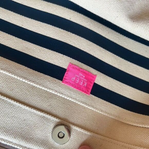 Keep Collective Canvas Purse Cream Navy Blue Color Block Shoulder Tote Bag Boho - Picture 11 of 14